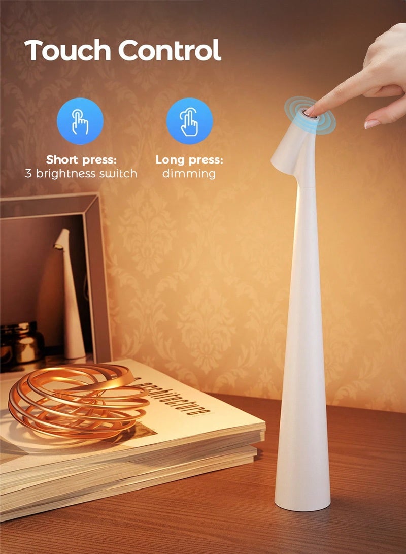 Cordless Rechargeable Table Lamp, Touch Dimmable LED Bedside Lamp with Adjustable Brightness, USB Type-C Battery Operated Nightstand Light, Minimalist Decorative Ambient Lamp for Bedroom, Living Room, Dining Table, Coffee Corner, Restaurant & Home Decor, White - Image 3